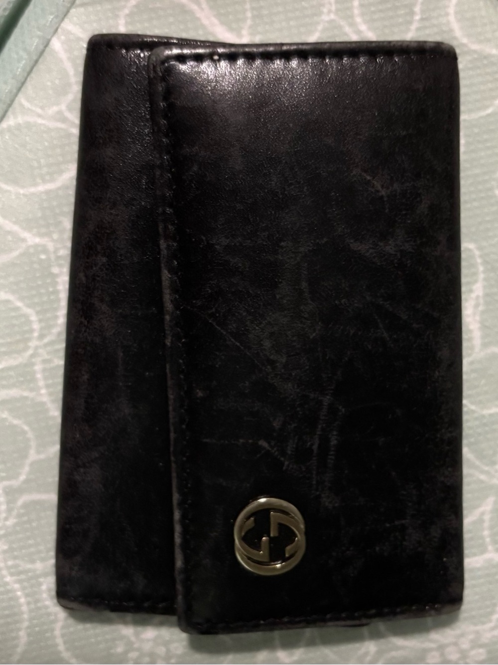 Gucci Black Leather Key & Card Holder with Gold Logo